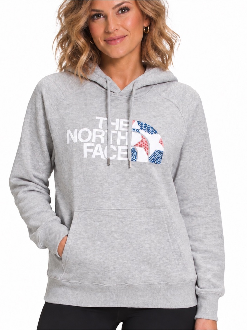 The North Face Women’s Gray RU14 Logo Pullover Hoodie Red White Blue